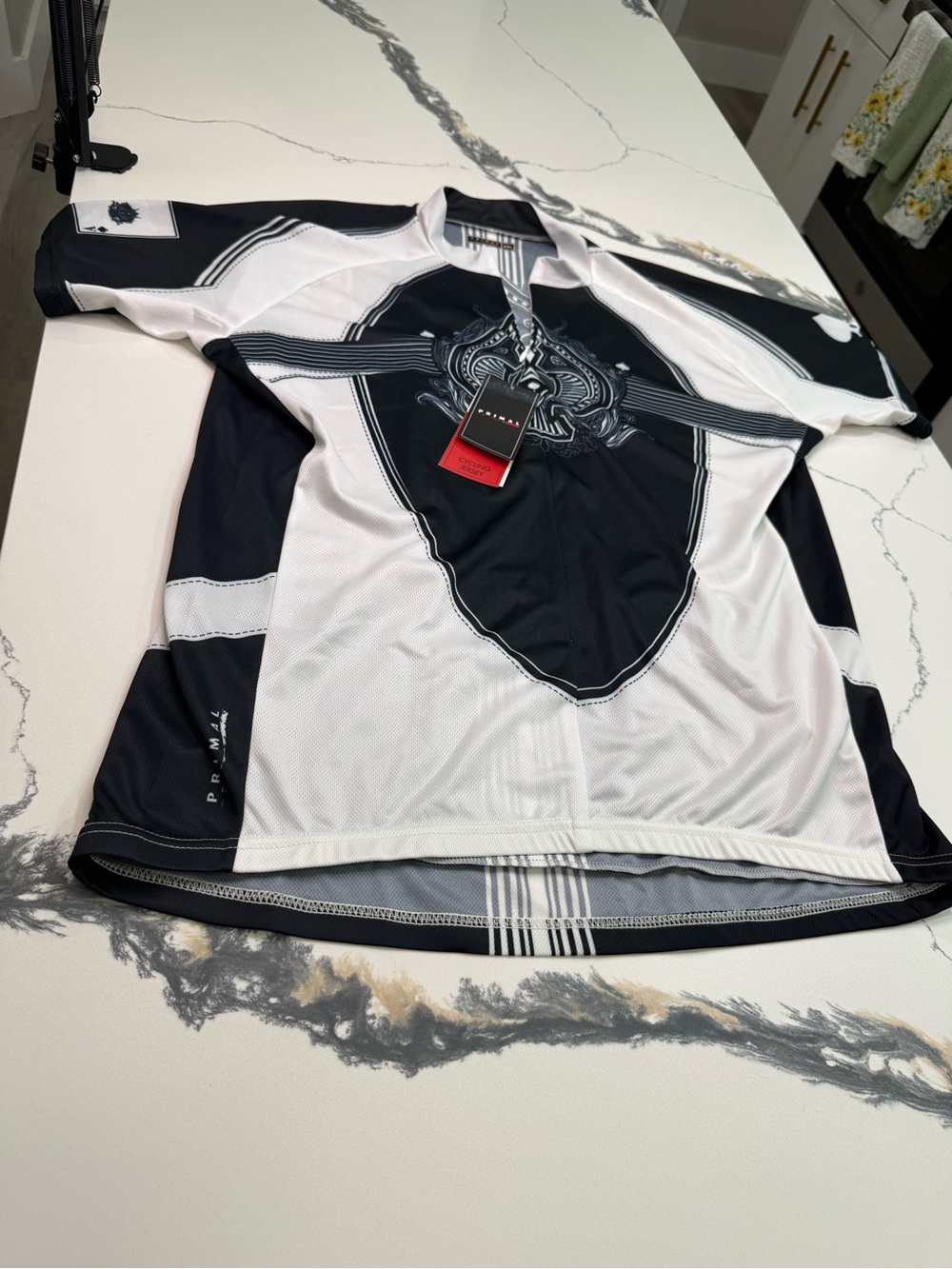 Primal Full Zip Cycling Jersey Icarus Wings Black White 2XL Back Pockets